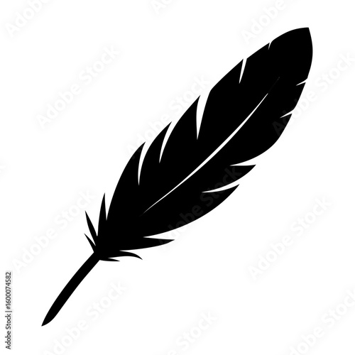 Elegant feather silhouette, symbolic of freedom, writing, inspiration, and gentle movement, perfect for design elements.