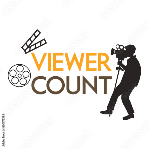 Film reel clapperboard and cameraman silhouette with text