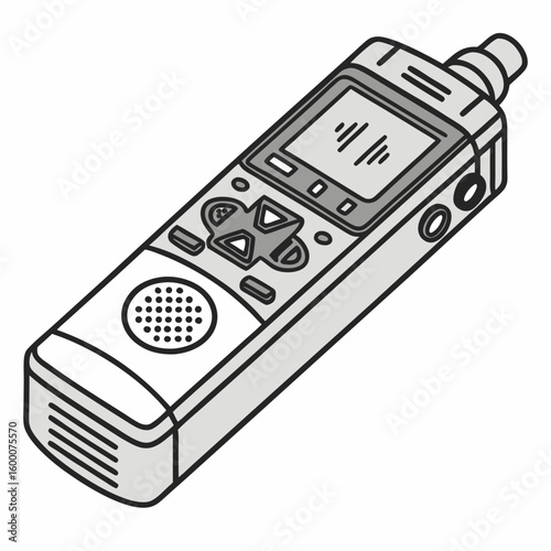 Gray digital voice recorder with buttons and screen