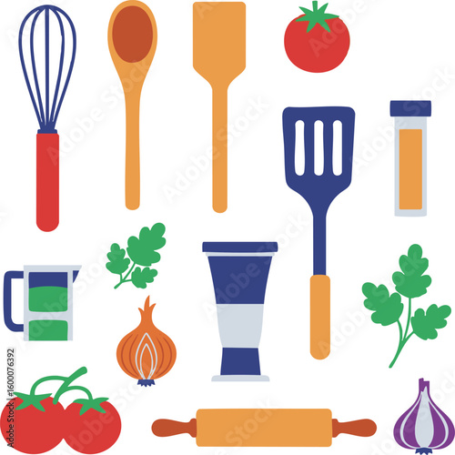 Minimalist Flat Design Cooking Utensils and Ingredients Illustration | ミニマルフラットデザイン 調理器具と食材のイラスト