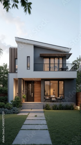 Modern house design with a contemporary walkway.