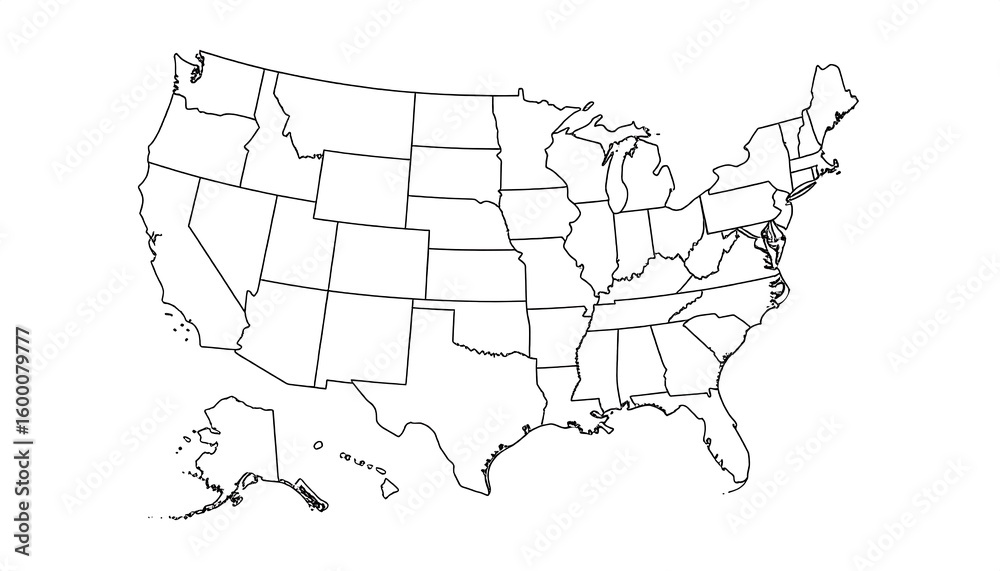 Obraz premium Simple black outline map of the United States