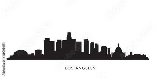 Stylized vector illustration of the Los Angeles skyline in flat silhouette style
