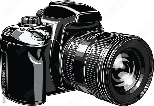 Professional black DSLR camera with lens, ready for capturing moments