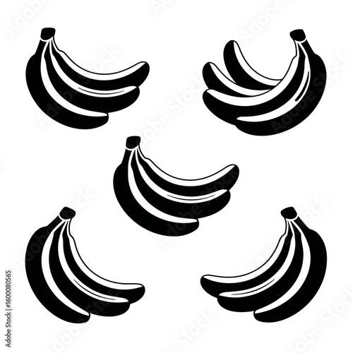 Black and White Banana Vector Illustration Isolated on White Background Fruit Bunch Graphic Design Healthy Food Tropical Diet Nutrition