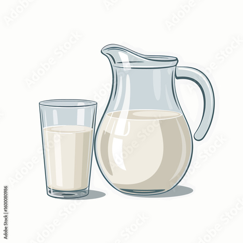 Refreshing Glass and Pitcher of Milk for Healthy Living and Breakfast Illustration