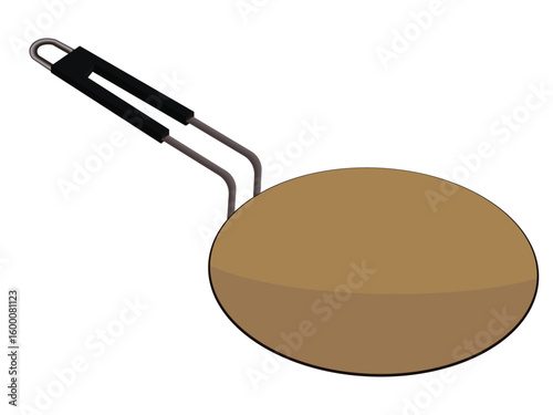 Round flat tawa pan with handle illustration for cooking and kitchen use