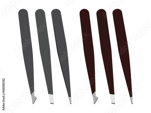 Set of metal tweezers illustration in black and brown colors