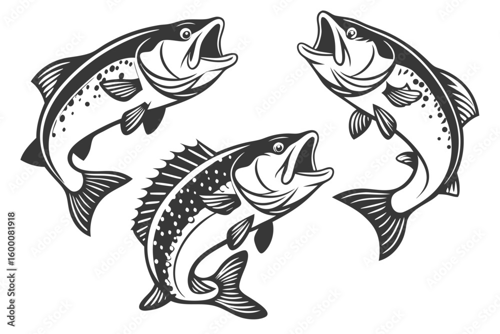 Obraz premium Bass Fish Clipart Set – SVG Cut File for Crafts & Apparel 