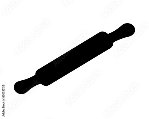 A simple black silhouette of a wooden rolling pin for baking