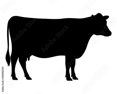 Silhouette of a Cow Standing in Profile, Isolated on a White Background