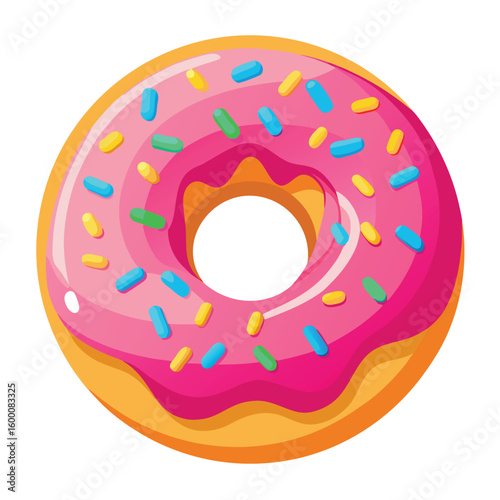 A delightful vibrant donut with colorful sprinkles, on a clean white background, perfect for sweet treats and confectionery themes.