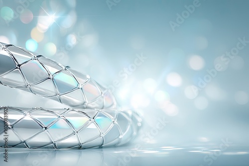 Sleek, silver rings with iridescent scales on a soft, light-blue background
