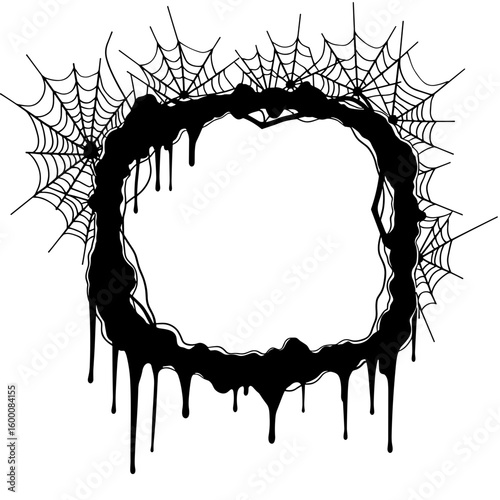 Cobweb dripping frame, black and white Halloween decoration, spooky accents
