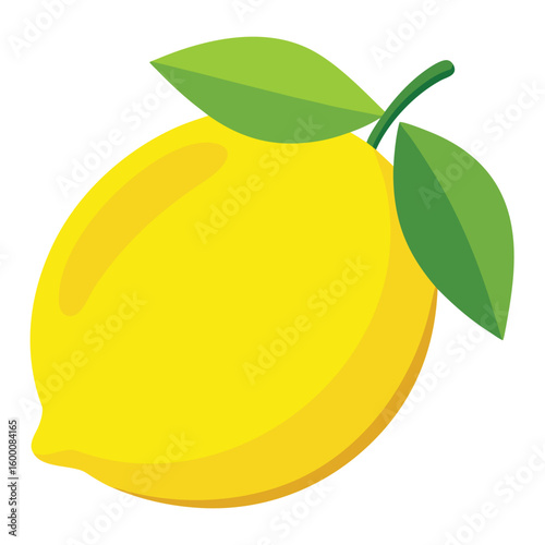 A zesty vibrant lemon with a fresh green leaf, on a clean white background, symbolizing citrus freshness and natural zest.