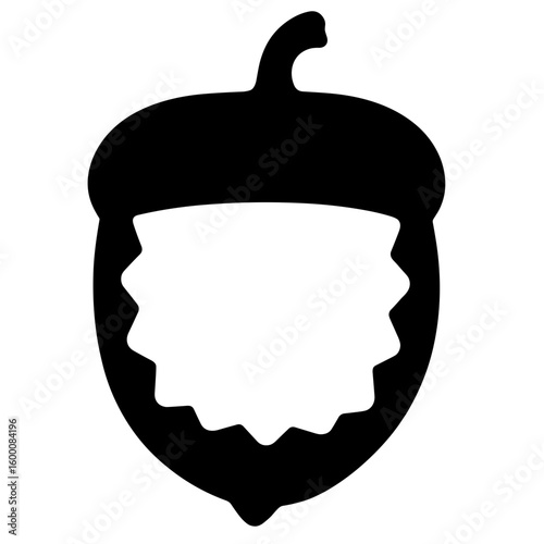 Silhouette of acorn cap shape, black and white, seasonal rustic decoration