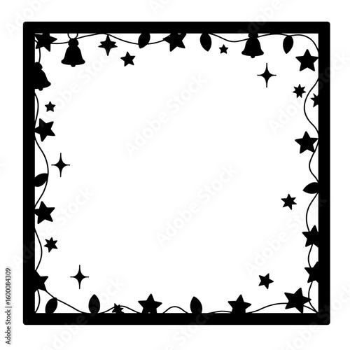 Silhouette square frame with stars and bells – Christmas holiday decor, copyspace