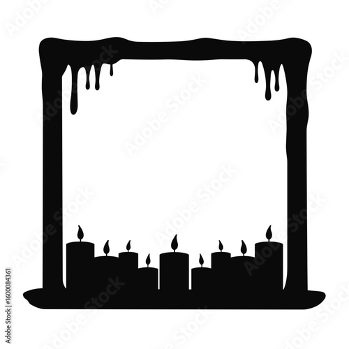 Silhouette candle frame with dripping wax – Winter holiday meditation, copyspace