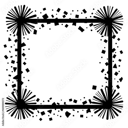 Party popper burst silhouette frame – New Year celebration, copy-space