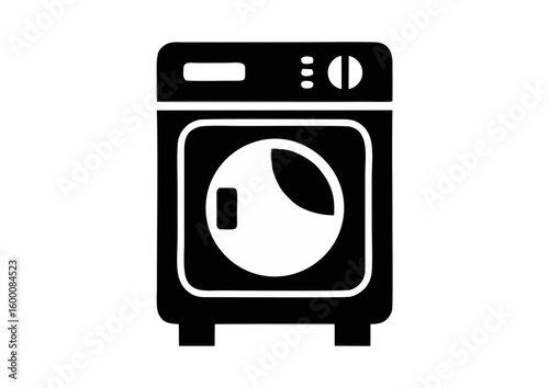 Washing machine illustration in minimalistic style on white background with copy space