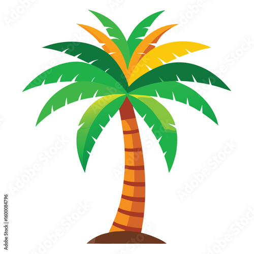 A stylized vibrant palm tree icon, isolated on a white background, symbolizing tropical paradise, vacation, and relaxation.
