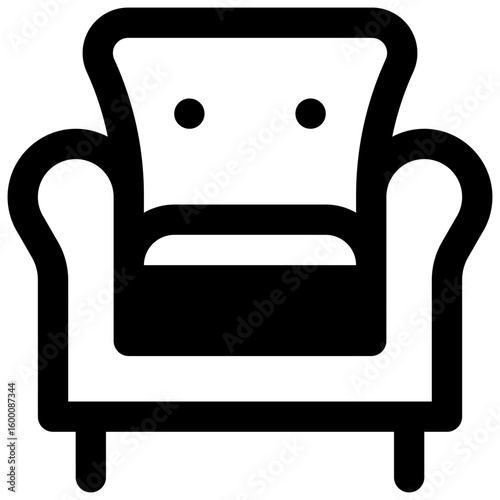 Armchair. Outlined stroke vector icon with black-filled details.