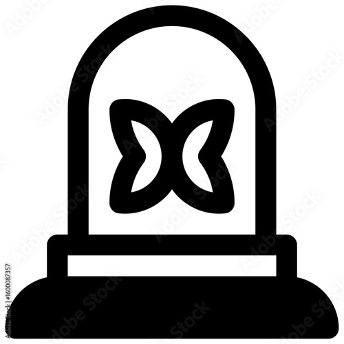 Butterfly in glass dome. Outlined stroke vector icon with black-filled details.
