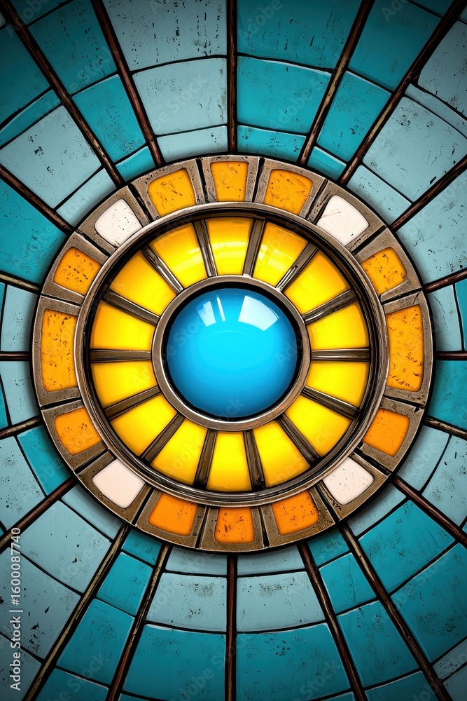 Naklejka premium Abstract Circular Design with Teal Center and Concentric Rings