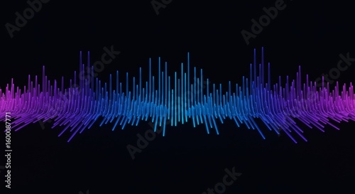 Vibrant purple and blue audio spectrum analyzer waveform representing digital sound frequency and rhythm
