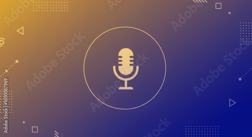 Abstract technology background with a central microphone icon, representing digital audio, podcasting, and online communication.