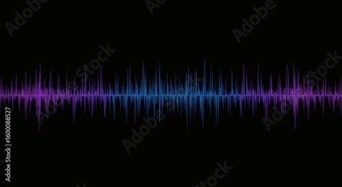 Vibrant purple and blue sound wave visualization on a black background, representing digital audio frequency and rhythm.