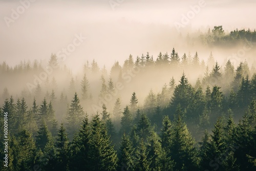 Misty Morning Forest Landscape