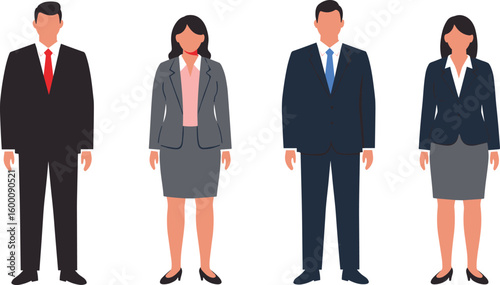 Professional business people in formal attire, office workers in suits and skirts, corporate team vector illustration for company and presentation design