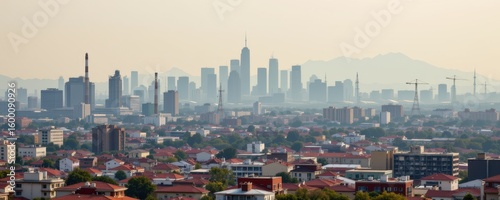 city skyline with haze from low quality incinerators lacking proper filters and air pollution control