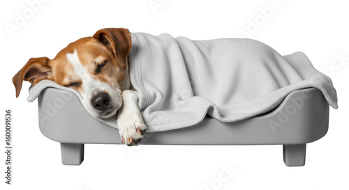 Isolated Dog Sleeping in a Bed with Blanket