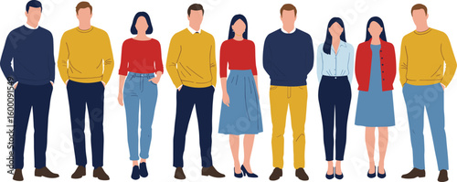 Trendy casual people illustration, young adults in modern clothing, stylish vector characters for fashion design, lifestyle blog, or app interface