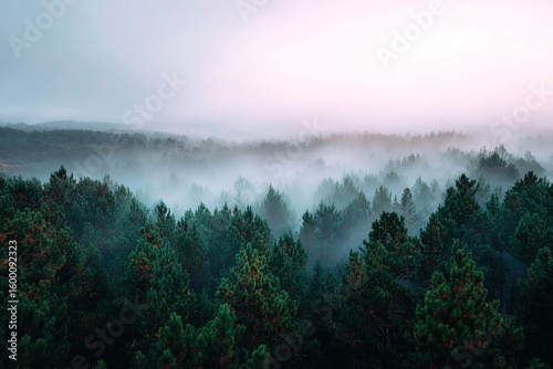Misty Morning Forest Landscape