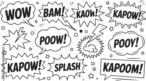 Dynamic Comic Book Sound Effects Vector Art with Bold Typography and Action