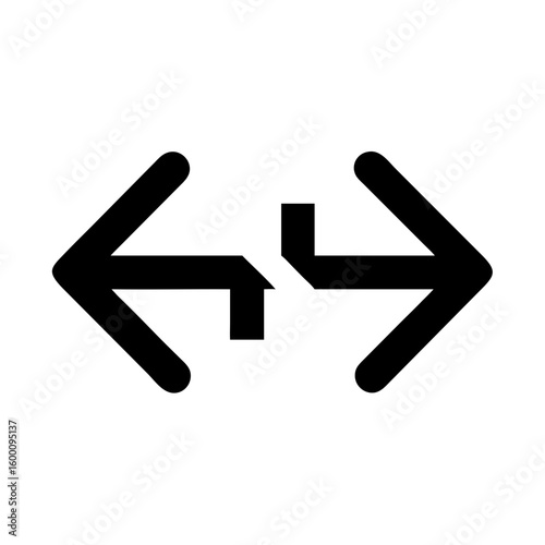 Two opposing black arrows, one pointing left and the other right, isolated on a white background