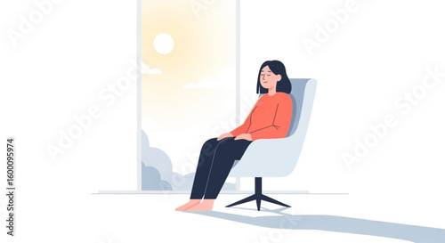 Woman sitting peacefully in a chair, eyes closed, enjoying a moment of calm relaxation.