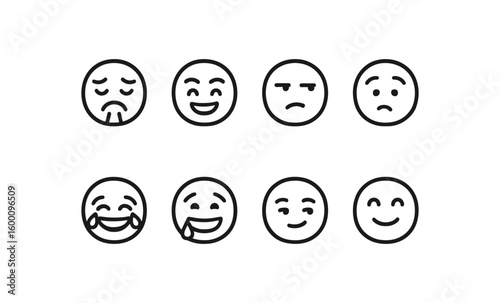 Minimalist emoji faces expressing various emotions with line art style