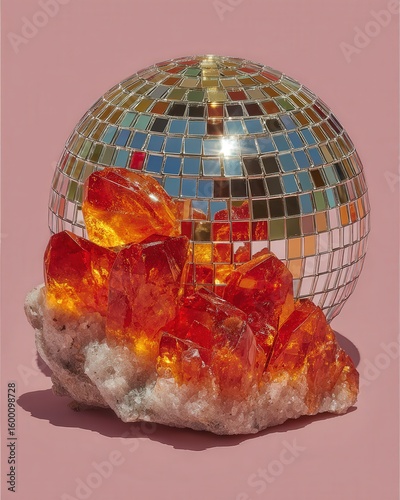 A unique disco ball paired with citrine gemstone display