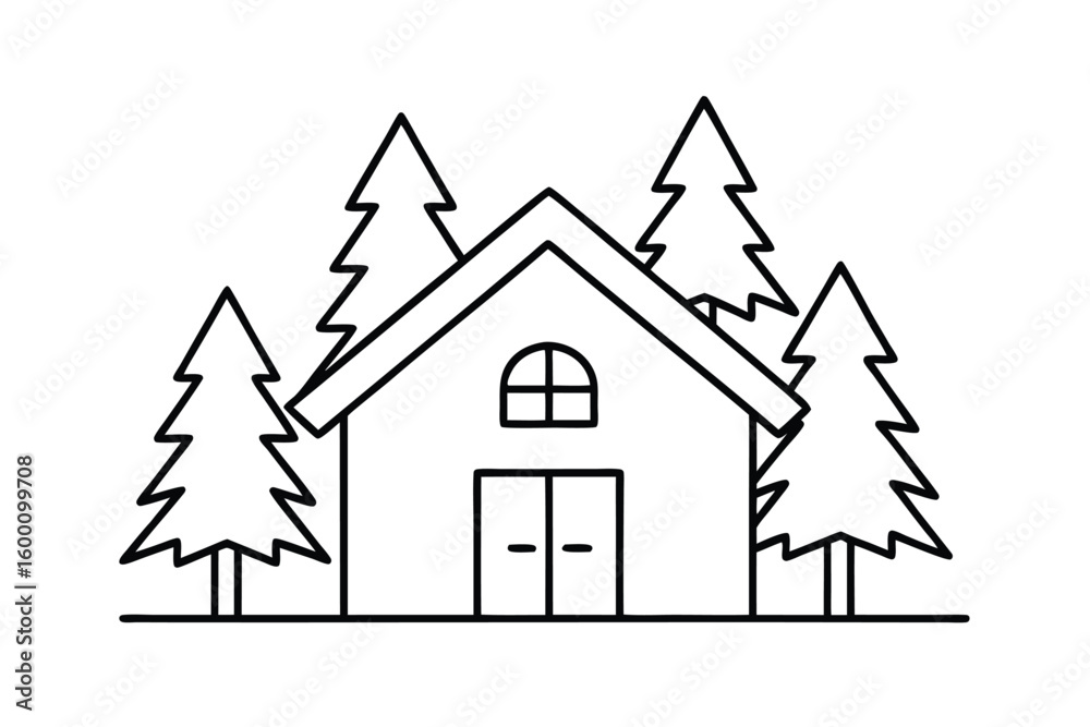 Fototapeta premium Outline Of A Winter Cabin With Snow Covered Roof