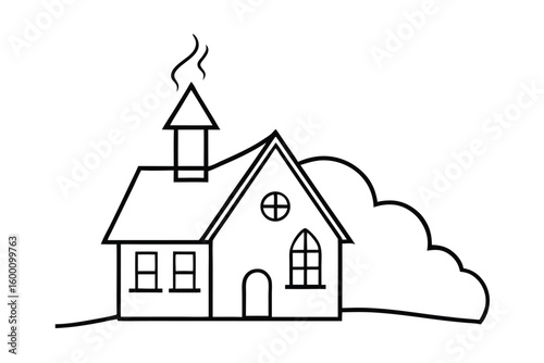 Outline Of A Storybook House With A Chimney And Window