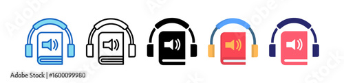 Audio Book Multiple Style Icon Set Collection.  