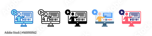 Video Lecture Multiple Style Icon Set Collection.  