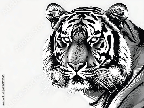 Tigger lines art carbon painting for decorate new products. wildlife, biological, draw, dangerous, natural, elegant, terrifying, arrogant, cat, animal, feline, art, beauty, fashion .