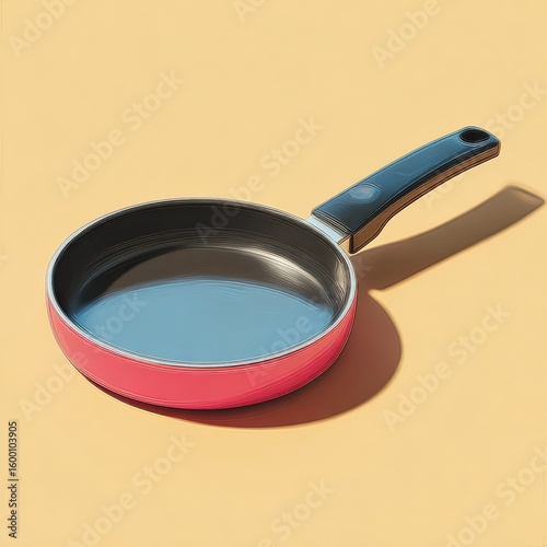 Bright Pink Nonstick Frying Pan with Long Black Handle on Soft Yellow Surface for Cooking and Kitchen Uses
