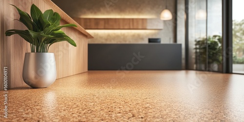 Modern cork flooring in a contemporary lobby.