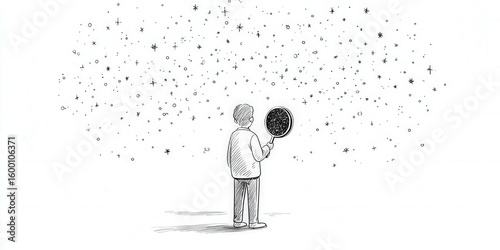 A person is looking at the sky full of stars with telescope
